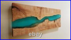 24x12 Epoxy River Headboard, Blue Epoxy Resin Wooden Bedroom Bed Headboard