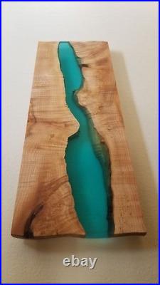 24x12 Epoxy River Headboard, Blue Epoxy Resin Wooden Bedroom Bed Headboard