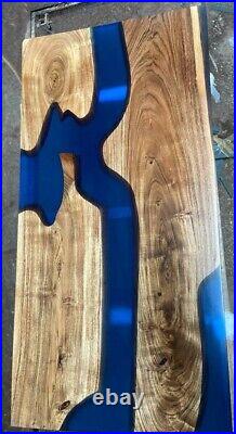 24x 48 Custom Blue Epoxy Resin Wooden River Style Center Dining Table Top