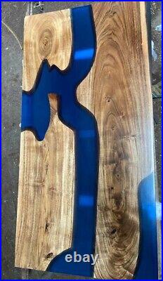 24x 48 Custom Blue Epoxy Resin Wooden River Style Center Dining Table Top