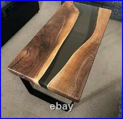 30x 18 Custom Black Epoxy Resin Wooden River Style Center Coffee Table Top