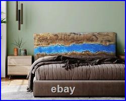 36x24 Epoxy Resin Ocean River Headboard, Luxury Bedroom King Headboard Decor
