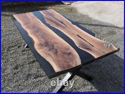 48x24 Clear Black Epoxy Resin Dining Table Top, Live Edge Epoxy Wooden Table