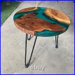 Aqua Green and Wooden Epoxy Resin Coffee Table For Home Decor