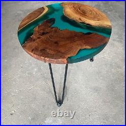 Aqua Green and Wooden Epoxy Resin Coffee Table For Home Decor