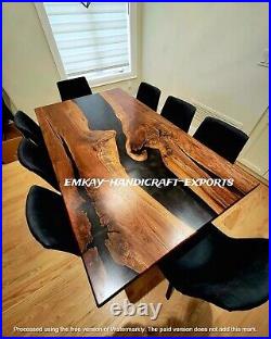 Black Epoxy Dining Kitchen Table Top, Wooden Counter Furniture Table Top Decors