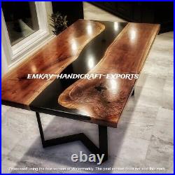 Black Epoxy Dining Table Top, Living Room Furniture Epoxy Table Handmade Decors