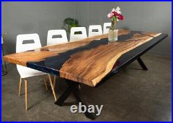 Black Epoxy Resin Dining Table Top, Sofa Center Live Edge Wooden Table