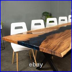 Black Epoxy Resin Dining Table Top, Sofa Center Live Edge Wooden Table