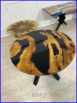Black Epoxy Resin Side Table Wooden Console Table Top Epoxy Handmade Top 18x18