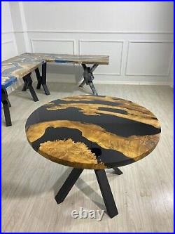 Black Epoxy Resin Side Table Wooden Console Table Top Epoxy Handmade Top 18x18