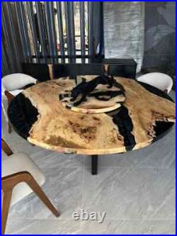 Black Solid Epoxy Resin Dining Table, Wooden Epoxy Handmade Modern Furniture