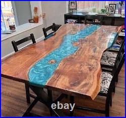 Blue Epoxy Resin Center Dining and Coffee Table Handmade Kitchen Slab Furniture