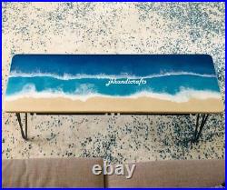 Blue Epoxy Resin Custom Dining Table Top Ocean Design Table Christmas Decor