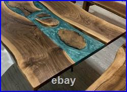 Blue Epoxy Resin Dining Live Edge Table Top, Epoxy Counter Top, Home Decors