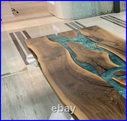 Blue Epoxy Resin Dining Live Edge Table Top, Epoxy Counter Top, Home Decors