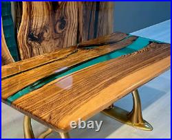 Blue Epoxy Resin Dining Table, Epoxy Counter Top, Live Edge Table Top Gift Him