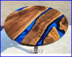 Blue Epoxy Resin, Live Edge Round Table, Clear Epoxy End Table