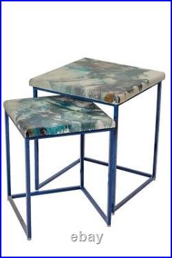 Blue Epoxy Resin Nesting Table Set of 2