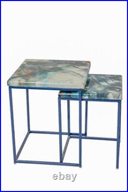 Blue Epoxy Resin Nesting Table Set of 2