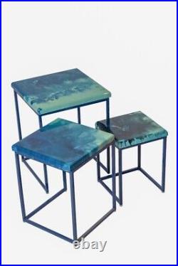 Blue Epoxy Resin Nesting Table Set of 3