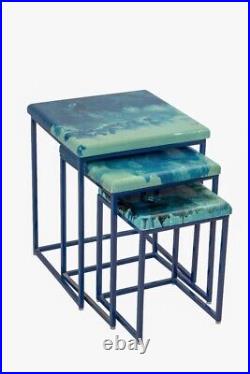 Blue Epoxy Resin Nesting Table Set of 3