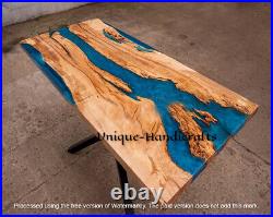 Blue Epoxy Resin River Dining Table Top, Epoxy Wooden Sofa Center Table Top Deco