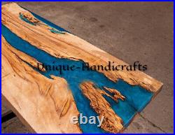 Blue Epoxy Resin River Dining Table Top, Epoxy Wooden Sofa Center Table Top Deco