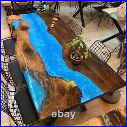 Blue Epoxy Resin River Live Edge Dining Table Top Custom Wooden Table Deco 48x24