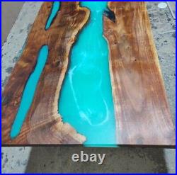 Blue Epoxy Resin River Table Top Live Edge Epoxy Counter Top Table Handmade Deco