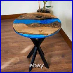 Blue Epoxy Resin Side Table Top, Wooden Resin End & Coffee Table, Decor Interior