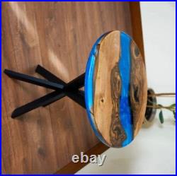 Blue Epoxy Resin Side Table Top, Wooden Resin End & Coffee Table, Decor Interior