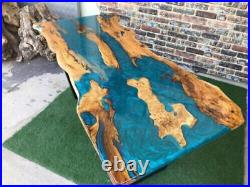 Blue Epoxy Resin river Table, Live Edge Wooden Epoxy Table Top, Dining Top Deco