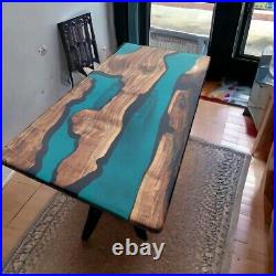 Blue Epoxy resin Table, Wood Table, Coffee Table handmade Furniture