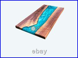 Blue Resin Center Sofa Dining Table, Resin Arts Table, Handmade Furniture Deocr