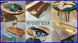 Blue Solid Epoxy Resin Center Sofa Dining Table Top Acacia Wooden Live Edge Top