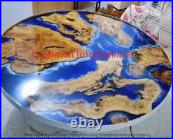 Blue Wave Epoxy Round Table, Custom Table, End Table, Without stand, Side Table