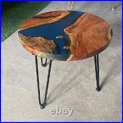 Blue and Wooden Epoxy Resin Coffee Table For Home Decor