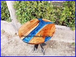 Blue epoxy Round Table Top, Epoxy Wooden Center Table Top, Epoxy Resin Table Top