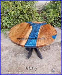 Blue epoxy Round Table Top, Epoxy Wooden Center Table Top, Epoxy Resin Table Top