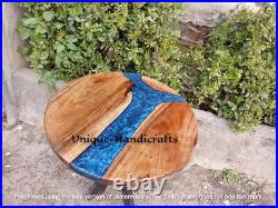 Blue epoxy Round Table Top, Epoxy Wooden Center Table Top, Epoxy Resin Table Top