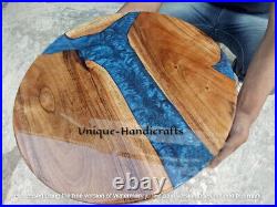 Blue epoxy Round Table Top, Epoxy Wooden Center Table Top, Epoxy Resin Table Top