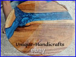 Blue epoxy Round Table Top, Epoxy Wooden Center Table Top, Epoxy Resin Table Top