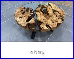 Clear Epoxy Resin, Live Edge Round Table, Clear Epoxy End Table
