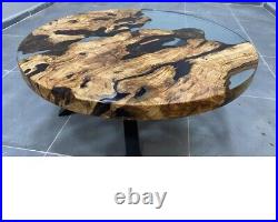 Clear Epoxy Resin, Live Edge Round Table, Clear Epoxy End Table