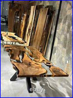 Clear Epoxy Resin Table, Walnut Wood Dining Table