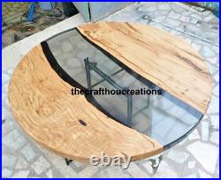 Clear Resin Round Epoxy Table Top, Epoxy Wooden Table Top, Home Patio Decors
