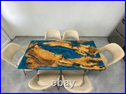 Custom Blue Epoxy Resin River Dining Table Top, Epoxy Wooden Table Furniture Art