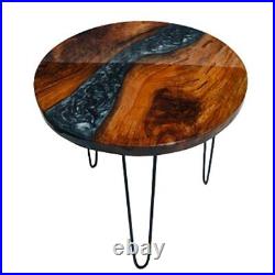 Custom Gray Epoxy Resin Live Edge Wooden Coffee Side Table Top Center Table