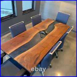 Custom Live Edge Epoxy Blue Resin Wooden River Style Dining Office Table Top